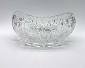 Ciężka, vintage'owa kryształowa misa, ząbkowane obrzeże, wzór wachlarzowatych diamentów, styl amerykański brylantowy