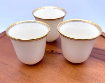 1930's Lenox Demitasse Cup Inserts, Set of 3, Ivory Porcelain Gold Band