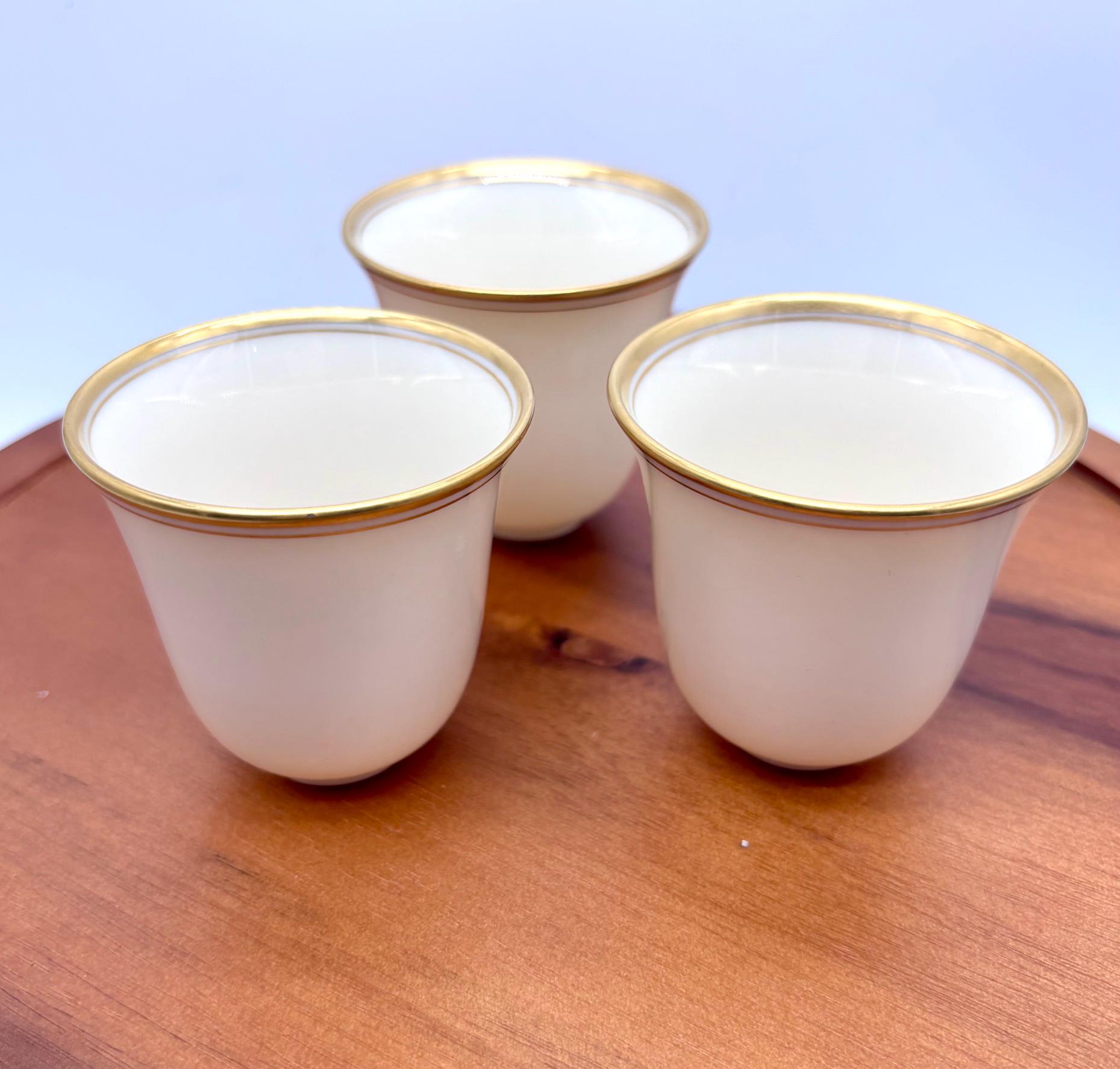 1930's Lenox Demitasse Cup Inserts, Set of 3, Ivory Porcelain Gold