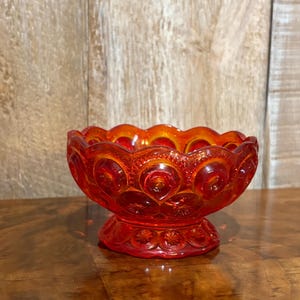Vintage L.E. Smith Red Glass Compote Dish – Moon & Stars Pattern Candy Dish