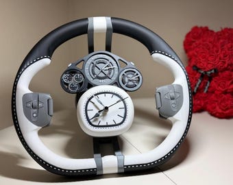 3D Printed Bugatti Steering Wheel Clock | Desk Wall Decor | Car Enthusiast Gift