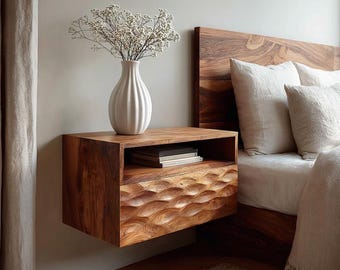 Floating Wall Mounted Solid Wooden Modern Bedside Nightstand