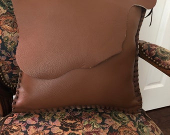 Genuine Leather Accent Pillow hand stitched with leather lacing