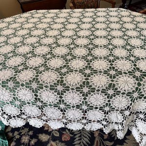Vintage Crocheted Lace Tablecloth - white
