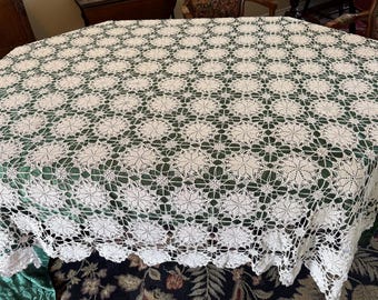 Vintage Crocheted Lace Tablecloth - white