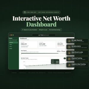 Aplikacja internetowa Personal Net Worth Tracker | Interaktywny panel finansowy HTML