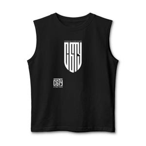 May include: Black sleeveless shirt with white text and graphics. The shirt features a shield-shaped design with the letters "CSY" and the words "UNSEEN BUT EVERYWHERE" above it. Below is the text "CG19" and "STREETWEAR".