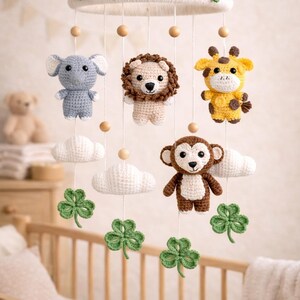 Safari Baby Mobile – Crochet Crib Mobile – Jungle Nursery Decor – Lion Elephant Giraffe Monkey – Handmade Baby Gift