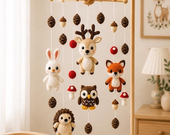 Forest Animals Baby Mobile Crochet Pattern PDF, Amigurumi Mobile Pattern, Deer Fox Rabbit Owl, Multi Language PDF, Nursery DIY