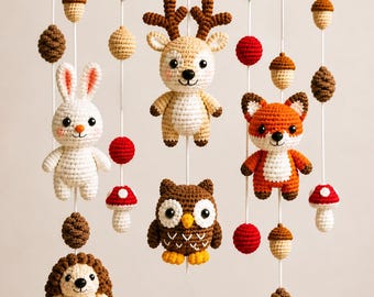 Forest Animals Baby Mobile Crochet Pattern PDF, Amigurumi Mobile Pattern, Deer Fox Rabbit Owl, Multi Language PDF, Nursery DIY