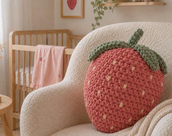 Crochet Strawberry Pillow Pattern PDF, Strawberry Cushion Crochet Pattern, Plush Pillow Pattern, Nursery Decor, Digital Download