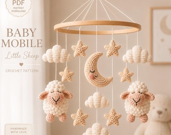Sheep Baby Mobile Crochet Pattern PDF, Neutral Nursery Mobile, Moon Cloud Star Mobile, Amigurumi Pattern, Instant Download