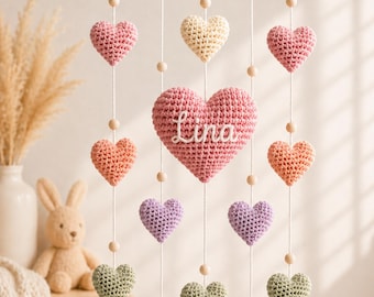 Heart Baby Mobile Crochet Pattern PDF, Amigurumi Mobile DIY, Personalized Baby Name Mobile, Nursery Decor Pattern, 4 Languages