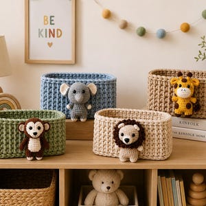Crochet Basket Pattern PDF, T-Shirt Yarn Basket, Nursery Organizer, Kids Room Storage, Baby Room Decor, Toy Basket Pattern
