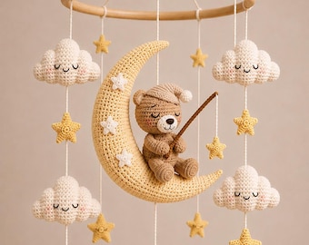 Bear Moon Baby Mobile Crochet Pattern PDF | Amigurumi Nursery Mobile | Digital Download | English Deutsch Français Español