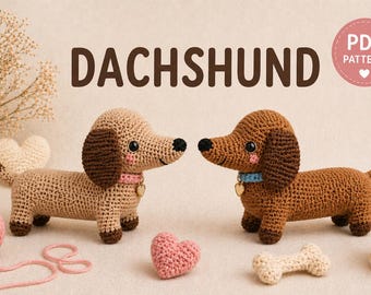 Amigurumi Dachshund Dog Crochet Pattern PDF, Sausage Dog Plush Toy, DIY Amigurumi Dog, Digital Download, Beginner Friendly Pattern