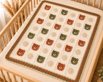 Couverture au crochet pour bébé ours PDF | Couverture carrée pour bébé grand-mère | Motif de couverture ours en peluche | Téléchargement instantané