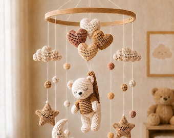 Teddy Bear Baby Mobile Crochet Pattern PDF, Crib Mobile Pattern, Amigurumi Baby Mobile, Nursery Mobile Crochet Pattern, Instant Download
