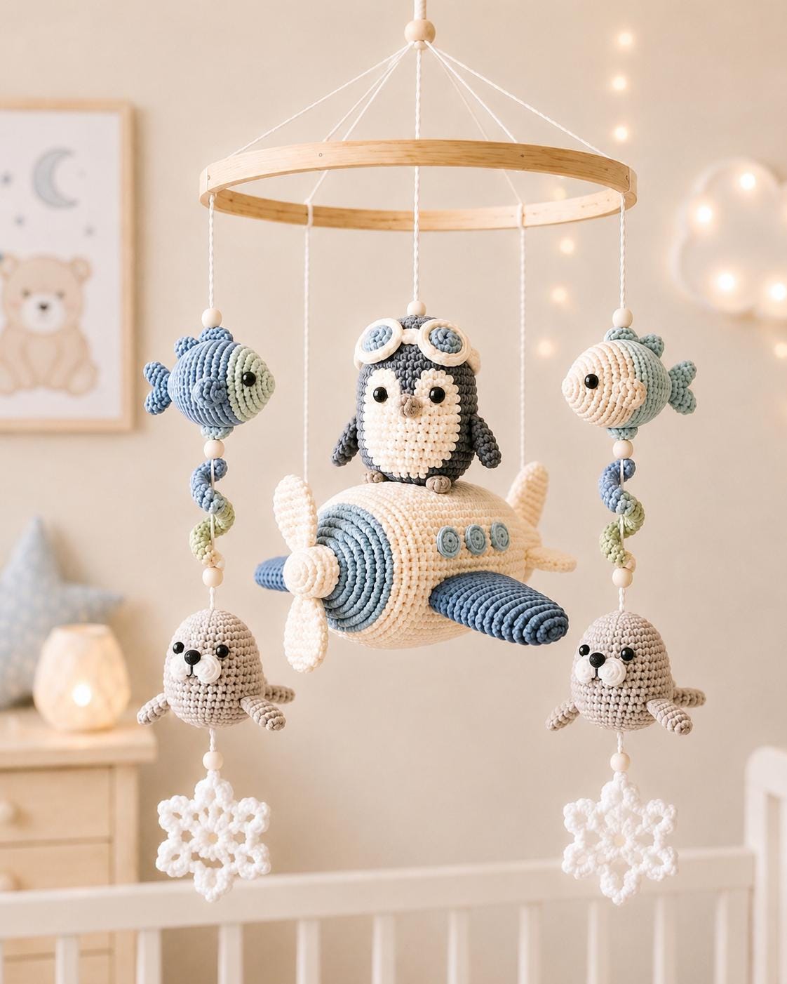 39 Crochet Penguin Patterns, Amigurumi, Blankets, and Keychains 37 Penguin Airplane Baby Mobile