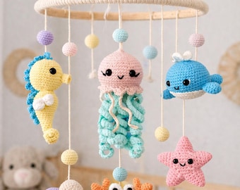 Ocean Baby Mobile Crochet Pattern PDF, Sea Animals Mobile, Jellyfish Whale Turtle Starfish, Nursery Decor, Digital Download