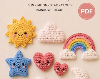 Crochet Amigurumi Crib Mobile Pattern PDF, Sun Moon Star Cloud Rainbow Heart Nursery Mobile