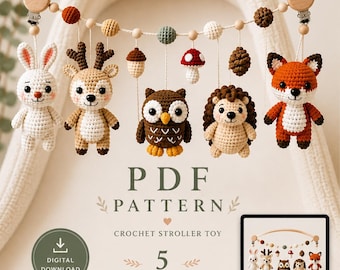Crochet Stroller Toy Pattern PDF, Baby Pram Toy, Woodland Animals, Fox Deer Bunny Owl Hedgehog, Amigurumi Tutorial