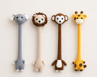 Crochet Long Neck Safari Animals Keychain Pattern Bundle, Amigurumi Toy PDF, Elephant Lion Monkey Giraffe Pattern, Instant Download