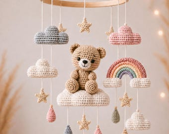 Crochet Baby Mobile Pattern PDF, Teddy Bear Rainbow Mobile, Amigurumi Mobile Pattern, Nursery Decor, Digital Download