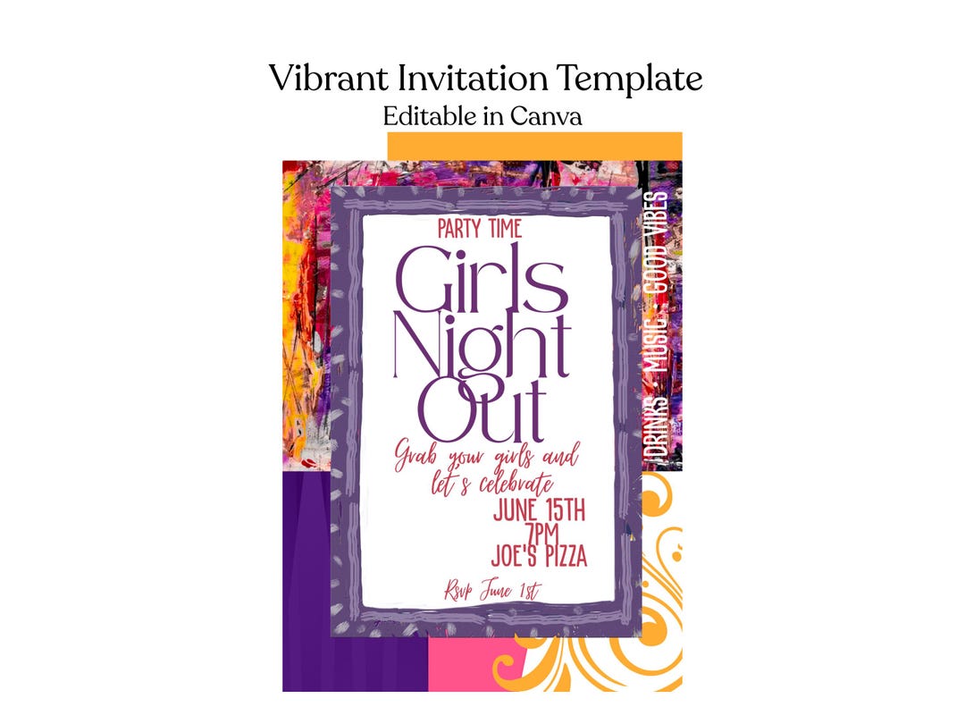 Vibrant Girls Night Out Invitation Template, Editable Canva Party ...