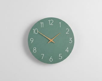 Minimalist Green Wall Clock, 12 Inch, , Silent Scandinavian Style Home Office