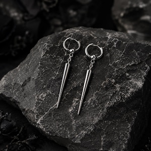 Silber Edelstahl Spike Creolen, Gothic Punk Tropfen Schmuck