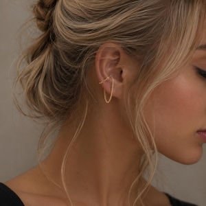 Dainty Chain Ear Cuff Earrings, No Piercing Twisted Cuff, Minimalist Dangle Jewelry