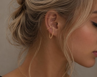 Orecchini a clip con catenina delicata, senza piercing, a polsino ritorto, gioielli pendenti minimalisti