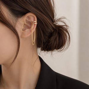 Dangling Chain Ear Cuff, Minimalist Gothic Jewelry, No Piercing Required