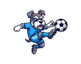 Autocollant Schnauzer Attaquant Footballeur, Autocollant Vinyle Amusant pour Ordinateur Portable ou Gourde, Amoureux des Chiens