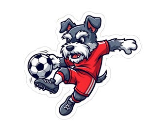 Autocollant Schnauzer Attaquant Footballeur, Autocollant Vinyle Amusant pour Ordinateur Portable ou Gourde, Amoureux des Chiens