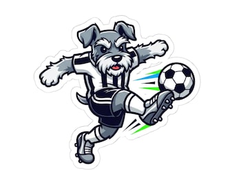 Autocollant Schnauzer Attaquant Footballeur, Autocollant Vinyle Amusant pour Ordinateur Portable ou Gourde, Amoureux des Chiens
