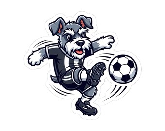 Autocollant Schnauzer Attaquant Footballeur, Autocollant Vinyle Amusant pour Ordinateur Portable ou Gourde, Amoureux des Chiens