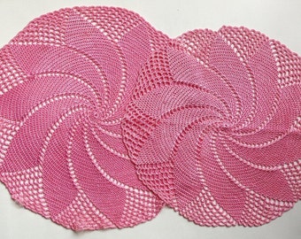 Set of 2 Vintage Doilies - Shabby Chic, Cottage Country - pink