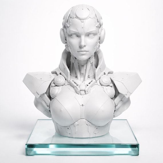 Cyberpunk Android Portrait Bust PLA+ Matte Detail Figurine Sci-Fi Desktop Decor Gamer Room Art Anime Style Robot Head Sculpture Cyberpunk