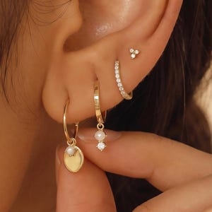18K Gold Filled 4 Piece Earring Set, Pearl Drop  Earrings, CZ Huggie Hoop, Dainty Pearl Stud, Minimalist  Stack Jewelry Gift for Her