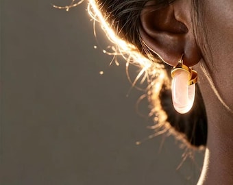 Orecchini pendenti circolari in vetro, orecchini pendenti minimalisti con diamanti, orecchini circolari eleganti e sofisticati, regali di Natale.