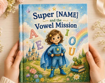 Custom Name Vowel Storybook for Kids | Personalized ABC Learning Book | Preschool Coloring Activity Gift for Boys and Girls