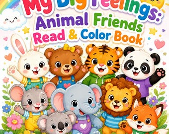 My Big Feelings Coloring Book for Kids, Animal Friends Read and Color PDF, Emotions Printable, Preschool SEL Activity Book