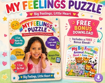 Personalized 30 Piece Kids Puzzle, Custom Photo My Feelings Puzzle, Emotional Learning Gift, Screen Free Activity, Bonus Ebook
