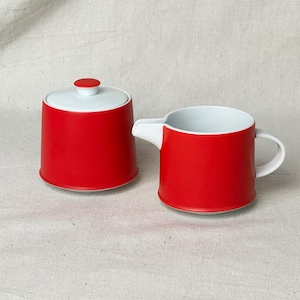Vintage Contempo Frost Red Cream & Sockerskålsset | Otagiri Japan | Mid Century Modern
