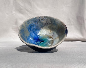 Kent Follette Studio Pottery Bowl – Crystalline Glaze – Blue Green Art Pottery Dish