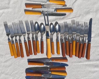 Vintage Butterscotch Bakelit Besteck Set - 30+ Teile - Mid Century Küche