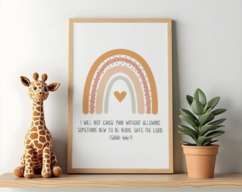 Decorazione murale stampabile per bambini con arcobaleno cristiano in colori neutri