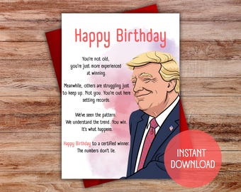 Divertente biglietto d'auguri di compleanno con parodia di Trump - Umorismo politico (download digitale) - Stampabile da casa